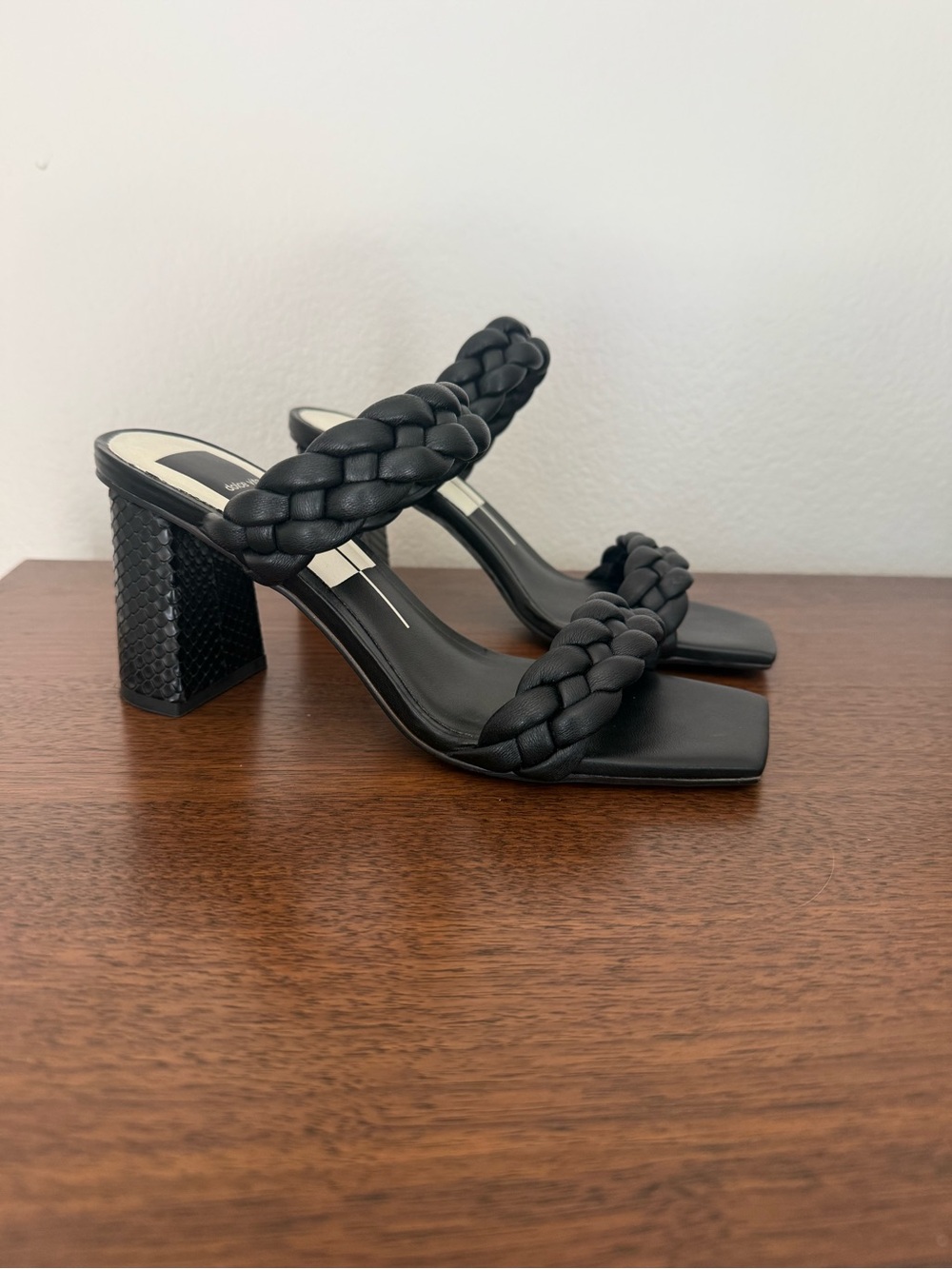 Dolce Vita Black Braided Double-Strap Block Heel Mules